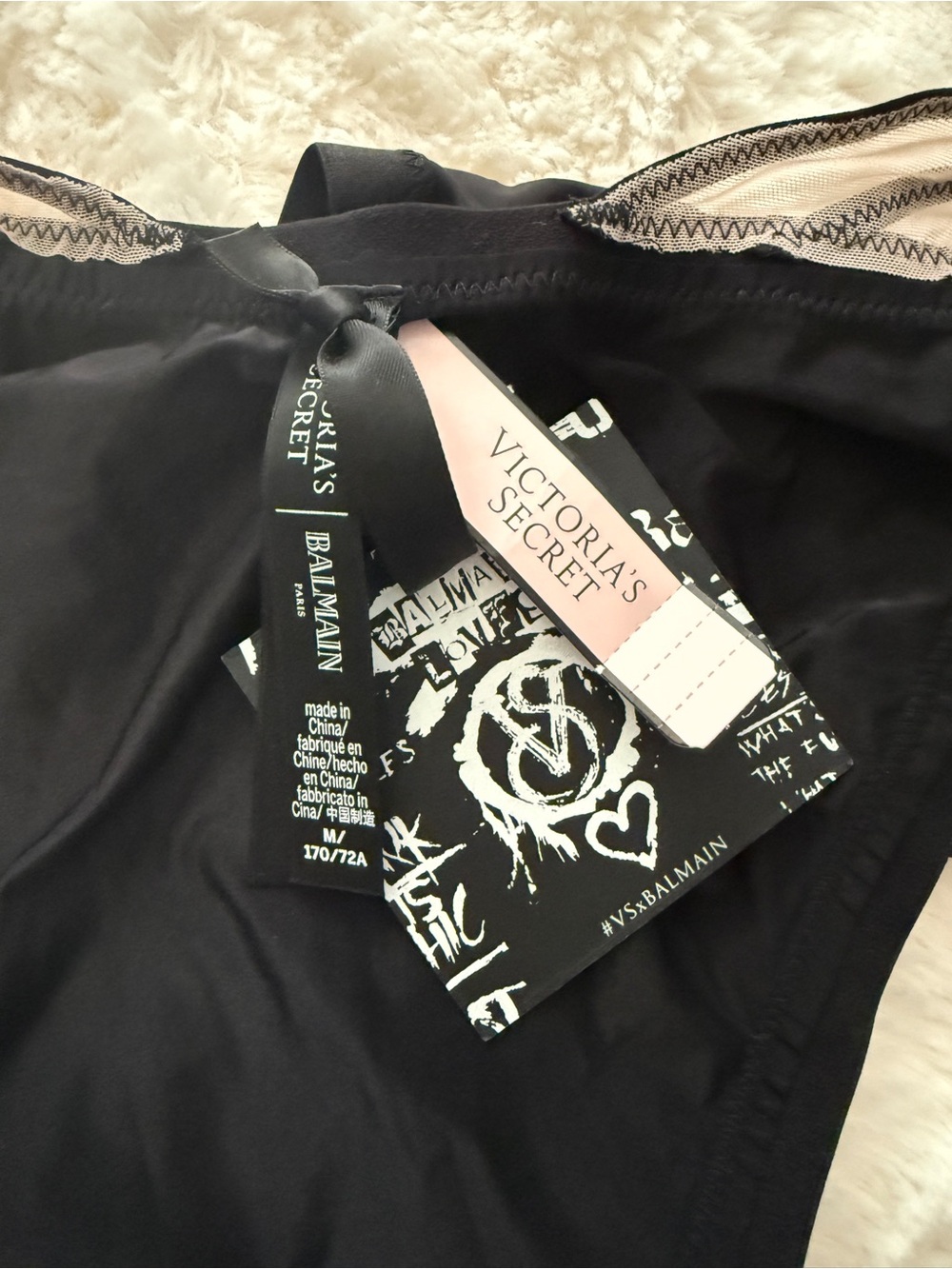 Victoria’s Secret x Balmain Black Mesh Bikini Panty NWT Medium Designer Collab - Picture 5 of 5